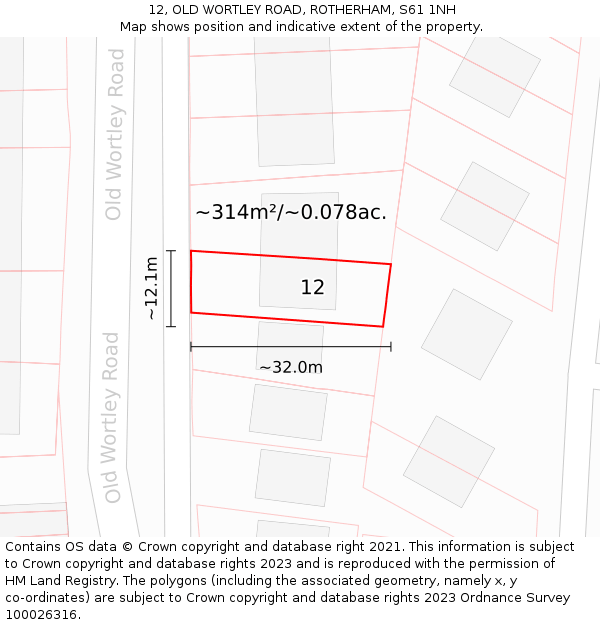 12, OLD WORTLEY ROAD, ROTHERHAM, S61 1NH: Plot and title map