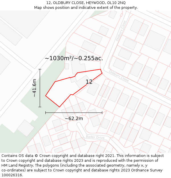 12, OLDBURY CLOSE, HEYWOOD, OL10 2NQ: Plot and title map