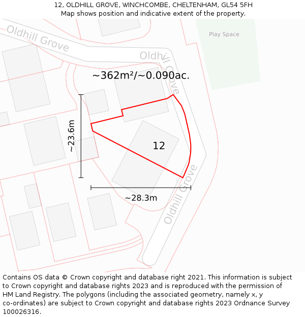 12, OLDHILL GROVE, WINCHCOMBE, CHELTENHAM, GL54 5FH: Plot and title map