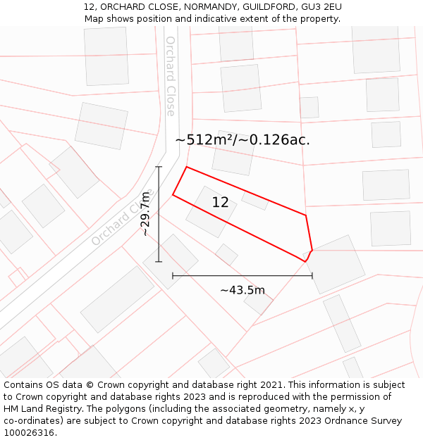 12, ORCHARD CLOSE, NORMANDY, GUILDFORD, GU3 2EU: Plot and title map