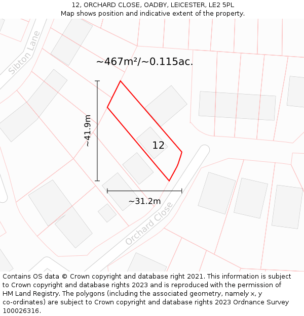 12, ORCHARD CLOSE, OADBY, LEICESTER, LE2 5PL: Plot and title map