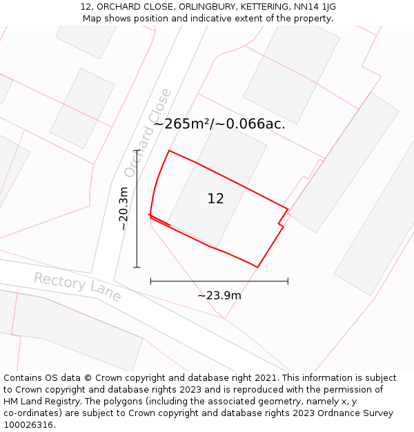 12, ORCHARD CLOSE, ORLINGBURY, KETTERING, NN14 1JG: Plot and title map