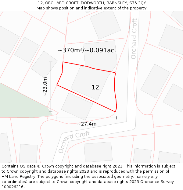12, ORCHARD CROFT, DODWORTH, BARNSLEY, S75 3QY: Plot and title map