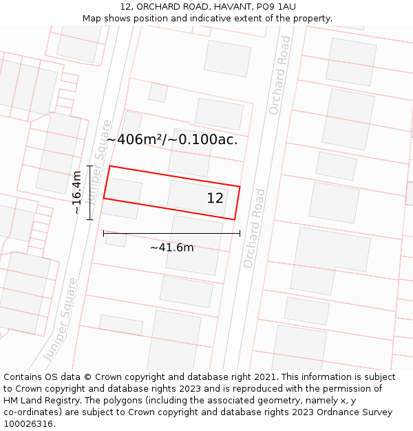 12, ORCHARD ROAD, HAVANT, PO9 1AU: Plot and title map