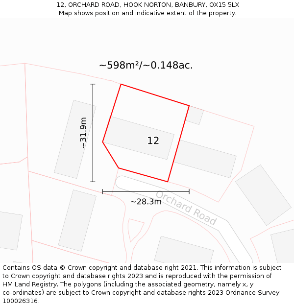 12, ORCHARD ROAD, HOOK NORTON, BANBURY, OX15 5LX: Plot and title map