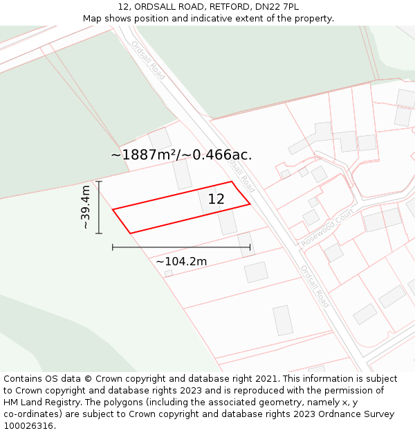 12, ORDSALL ROAD, RETFORD, DN22 7PL: Plot and title map