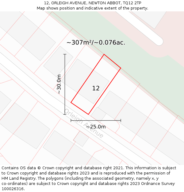 12, ORLEIGH AVENUE, NEWTON ABBOT, TQ12 2TP: Plot and title map