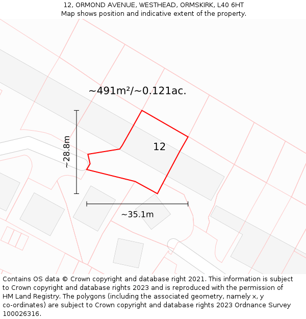 12, ORMOND AVENUE, WESTHEAD, ORMSKIRK, L40 6HT: Plot and title map