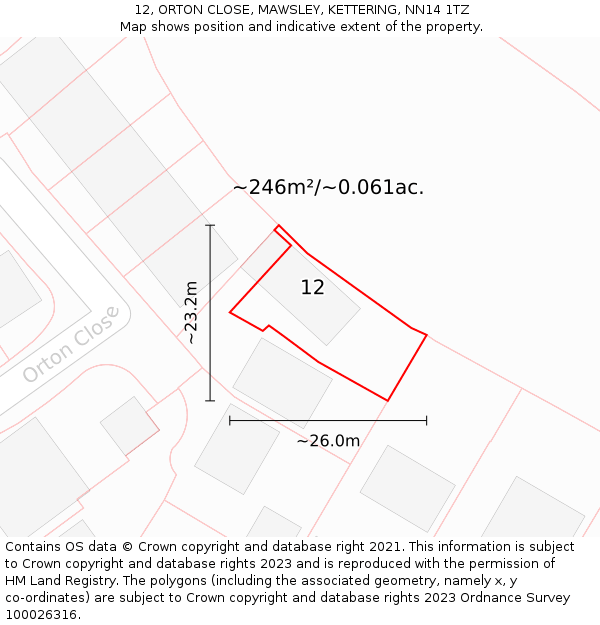 12, ORTON CLOSE, MAWSLEY, KETTERING, NN14 1TZ: Plot and title map