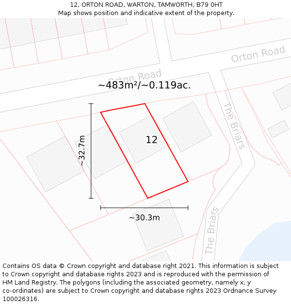 12, ORTON ROAD, WARTON, TAMWORTH, B79 0HT: Plot and title map