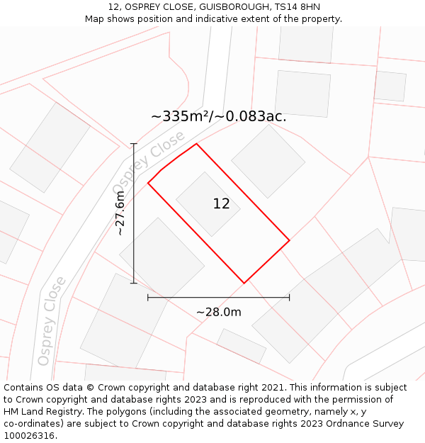 12, OSPREY CLOSE, GUISBOROUGH, TS14 8HN: Plot and title map