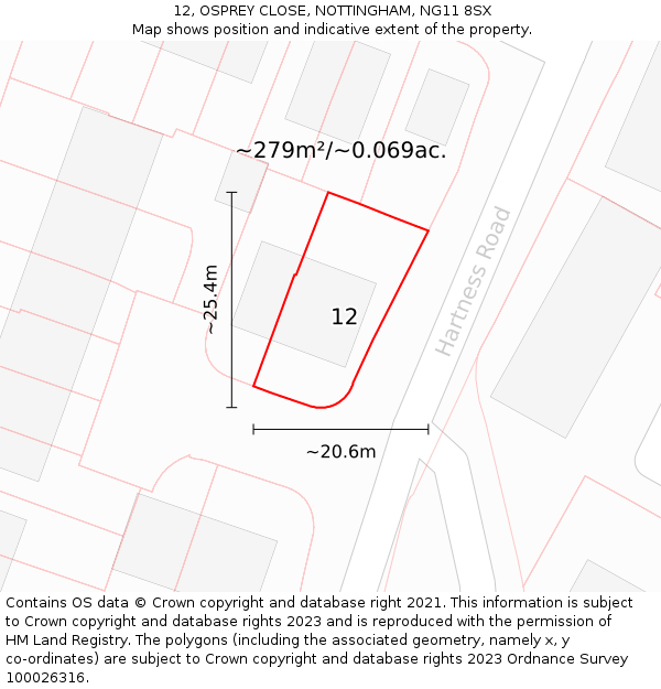 12, OSPREY CLOSE, NOTTINGHAM, NG11 8SX: Plot and title map