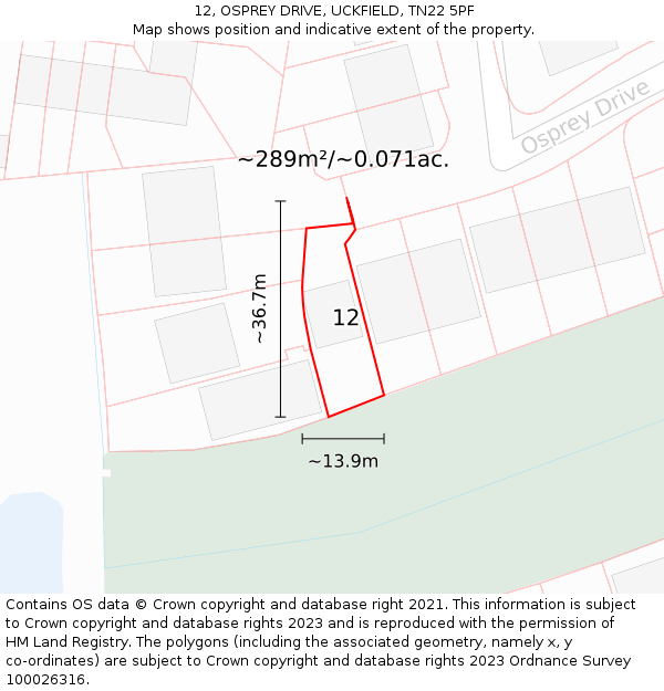 12, OSPREY DRIVE, UCKFIELD, TN22 5PF: Plot and title map