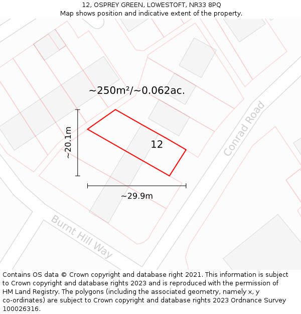 12, OSPREY GREEN, LOWESTOFT, NR33 8PQ: Plot and title map