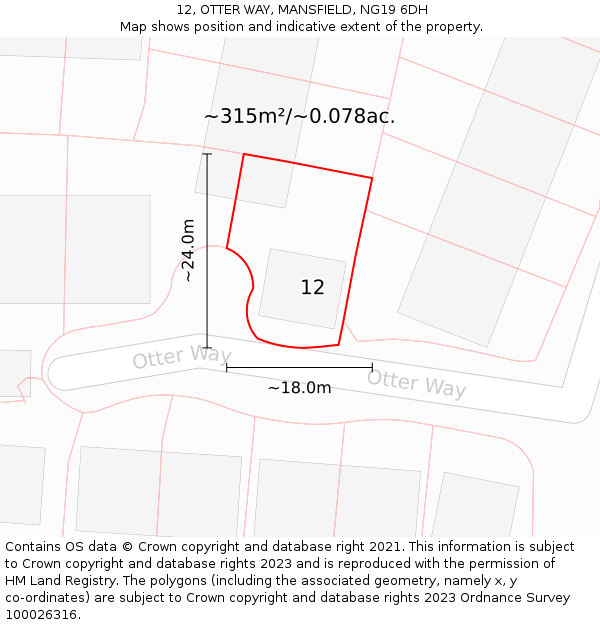 12, OTTER WAY, MANSFIELD, NG19 6DH: Plot and title map