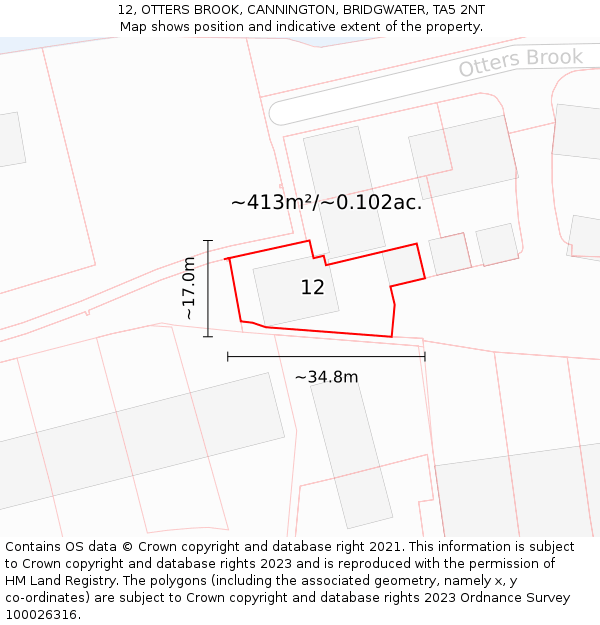 12, OTTERS BROOK, CANNINGTON, BRIDGWATER, TA5 2NT: Plot and title map