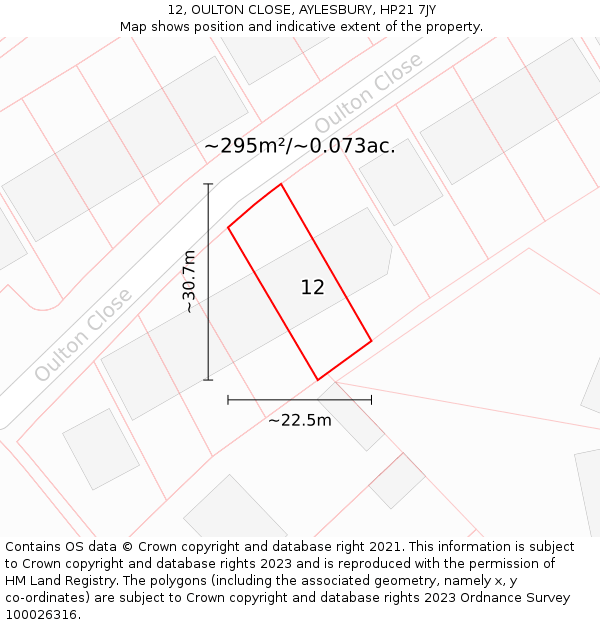 12, OULTON CLOSE, AYLESBURY, HP21 7JY: Plot and title map