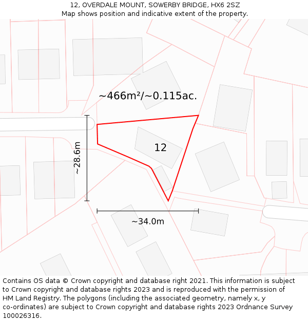 12, OVERDALE MOUNT, SOWERBY BRIDGE, HX6 2SZ: Plot and title map