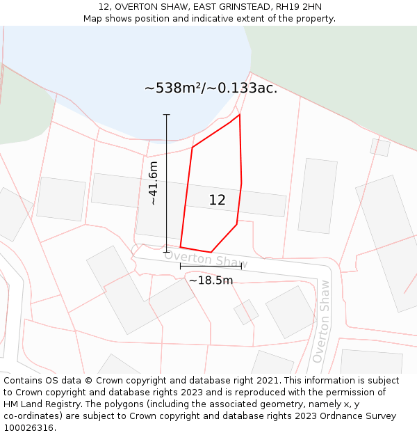 12, OVERTON SHAW, EAST GRINSTEAD, RH19 2HN: Plot and title map