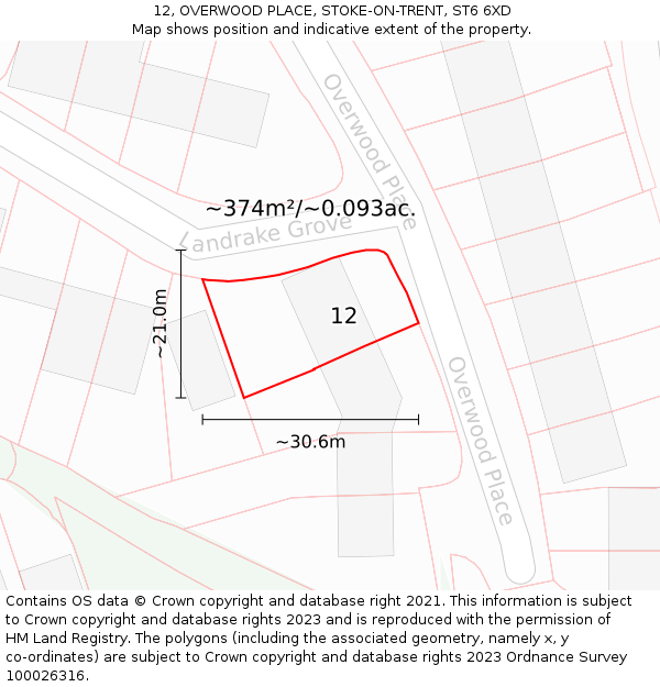 12, OVERWOOD PLACE, STOKE-ON-TRENT, ST6 6XD: Plot and title map