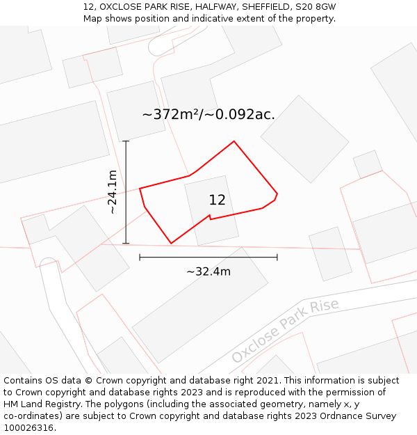12, OXCLOSE PARK RISE, HALFWAY, SHEFFIELD, S20 8GW: Plot and title map