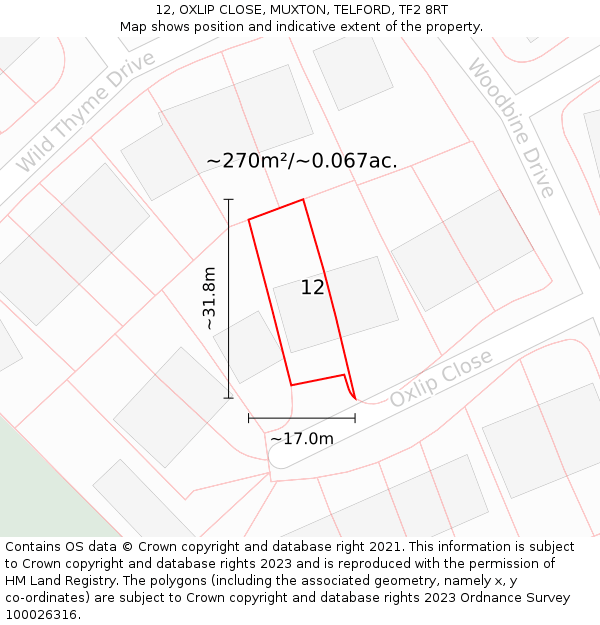 12, OXLIP CLOSE, MUXTON, TELFORD, TF2 8RT: Plot and title map