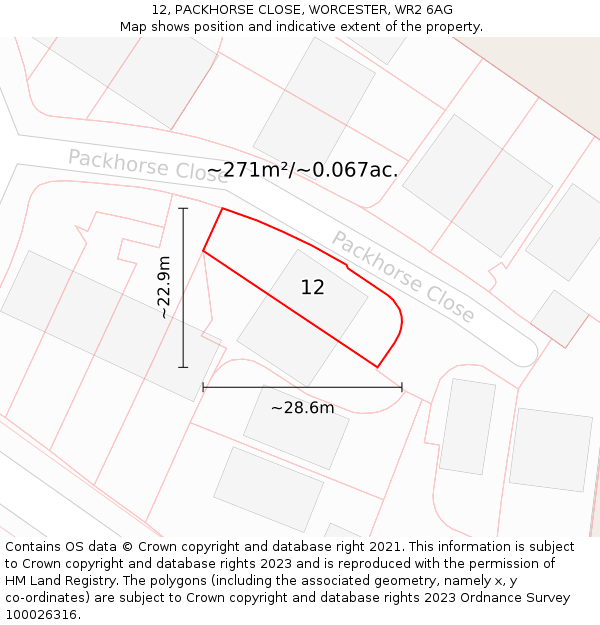12, PACKHORSE CLOSE, WORCESTER, WR2 6AG: Plot and title map