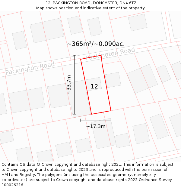 12, PACKINGTON ROAD, DONCASTER, DN4 6TZ: Plot and title map