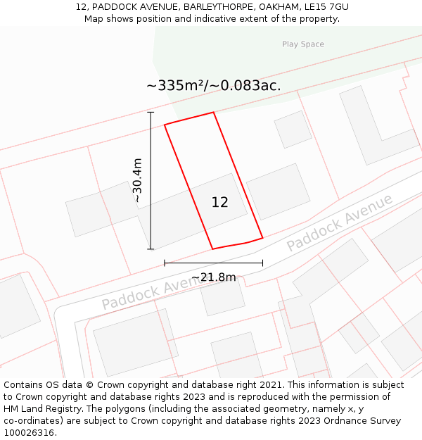 12, PADDOCK AVENUE, BARLEYTHORPE, OAKHAM, LE15 7GU: Plot and title map