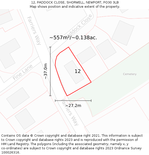 12, PADDOCK CLOSE, SHORWELL, NEWPORT, PO30 3LB: Plot and title map