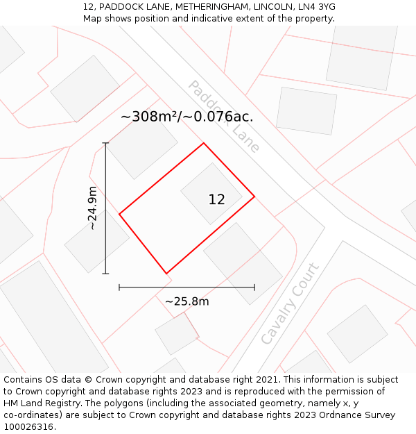 12, PADDOCK LANE, METHERINGHAM, LINCOLN, LN4 3YG: Plot and title map