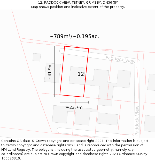 12, PADDOCK VIEW, TETNEY, GRIMSBY, DN36 5JY: Plot and title map