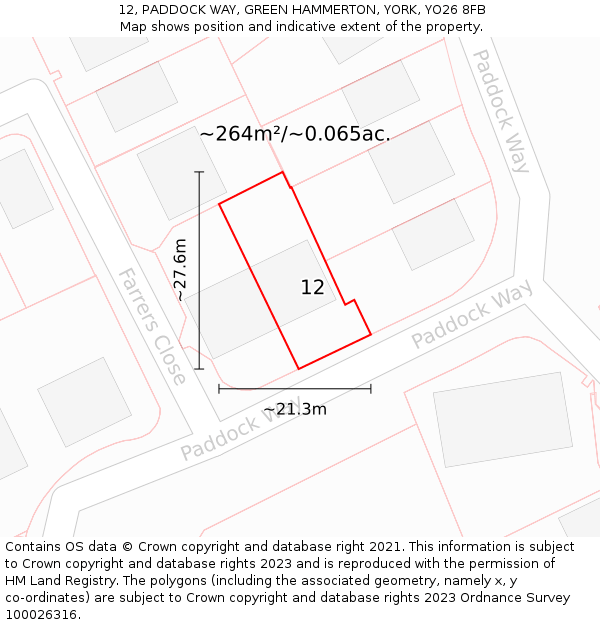 12, PADDOCK WAY, GREEN HAMMERTON, YORK, YO26 8FB: Plot and title map