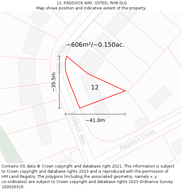 12, PADDOCK WAY, OXTED, RH8 0LG: Plot and title map