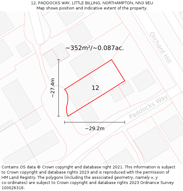 12, PADDOCKS WAY, LITTLE BILLING, NORTHAMPTON, NN3 9EU: Plot and title map