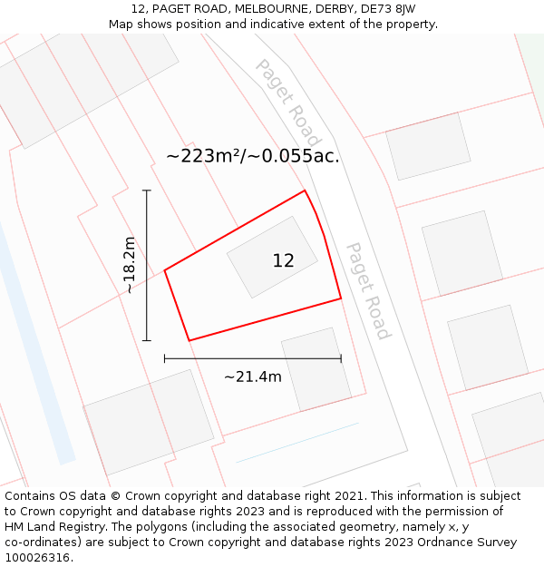 12, PAGET ROAD, MELBOURNE, DERBY, DE73 8JW: Plot and title map