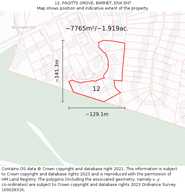 12, PAGITTS GROVE, BARNET, EN4 0NT: Plot and title map