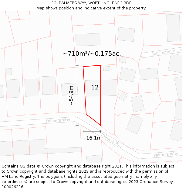 12, PALMERS WAY, WORTHING, BN13 3DP: Plot and title map