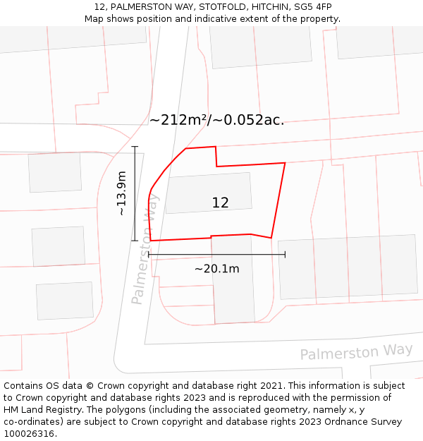 12, PALMERSTON WAY, STOTFOLD, HITCHIN, SG5 4FP: Plot and title map
