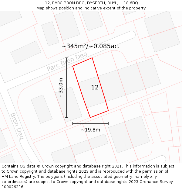 12, PARC BRON DEG, DYSERTH, RHYL, LL18 6BQ: Plot and title map