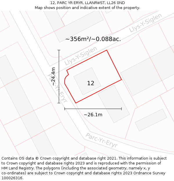 12, PARC YR ERYR, LLANRWST, LL26 0ND: Plot and title map