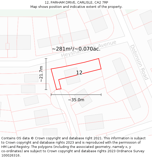 12, PARHAM DRIVE, CARLISLE, CA2 7RP: Plot and title map
