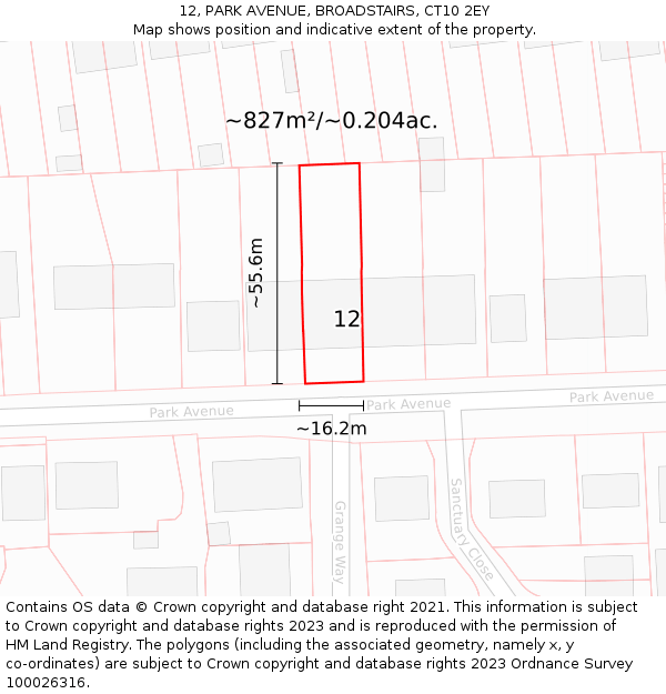 12, PARK AVENUE, BROADSTAIRS, CT10 2EY: Plot and title map