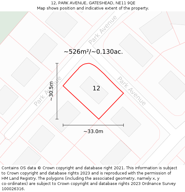 12, PARK AVENUE, GATESHEAD, NE11 9QE: Plot and title map