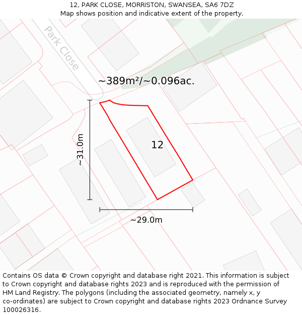 12, PARK CLOSE, MORRISTON, SWANSEA, SA6 7DZ: Plot and title map