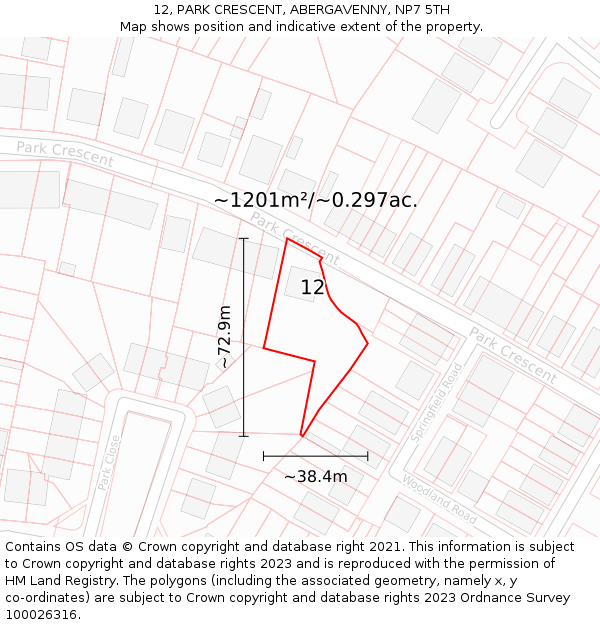 12, PARK CRESCENT, ABERGAVENNY, NP7 5TH: Plot and title map