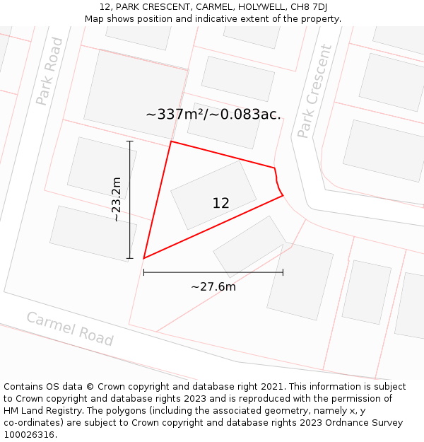 12, PARK CRESCENT, CARMEL, HOLYWELL, CH8 7DJ: Plot and title map