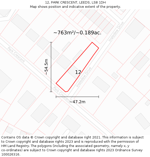 12, PARK CRESCENT, LEEDS, LS8 1DH: Plot and title map