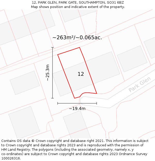 12, PARK GLEN, PARK GATE, SOUTHAMPTON, SO31 6BZ: Plot and title map
