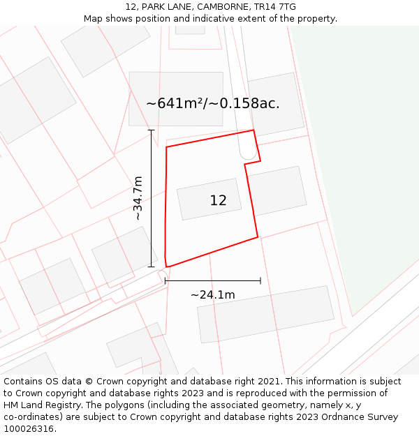 12, PARK LANE, CAMBORNE, TR14 7TG: Plot and title map